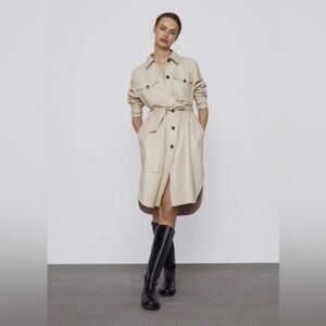 Zara Faux Leather Long Shirt Jacket Shacket Style Coat